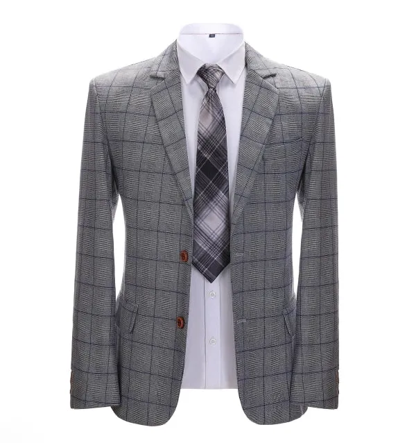 Mens Suit Business 2 Pieces Formal Grey Plaid Notch Lapel Tuxedos for Wedding (Blazer+Pants) sold by Mens Event Wear product image thumbnail 2