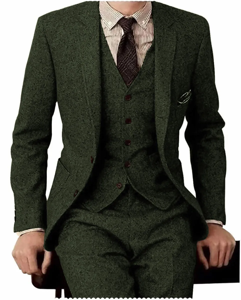 Men's Casual 3 Pieces Mens Suit Classic Tweed Notch Lapel Tuxedos (Blazer+vest+Pants) sold by Mens Event Wear