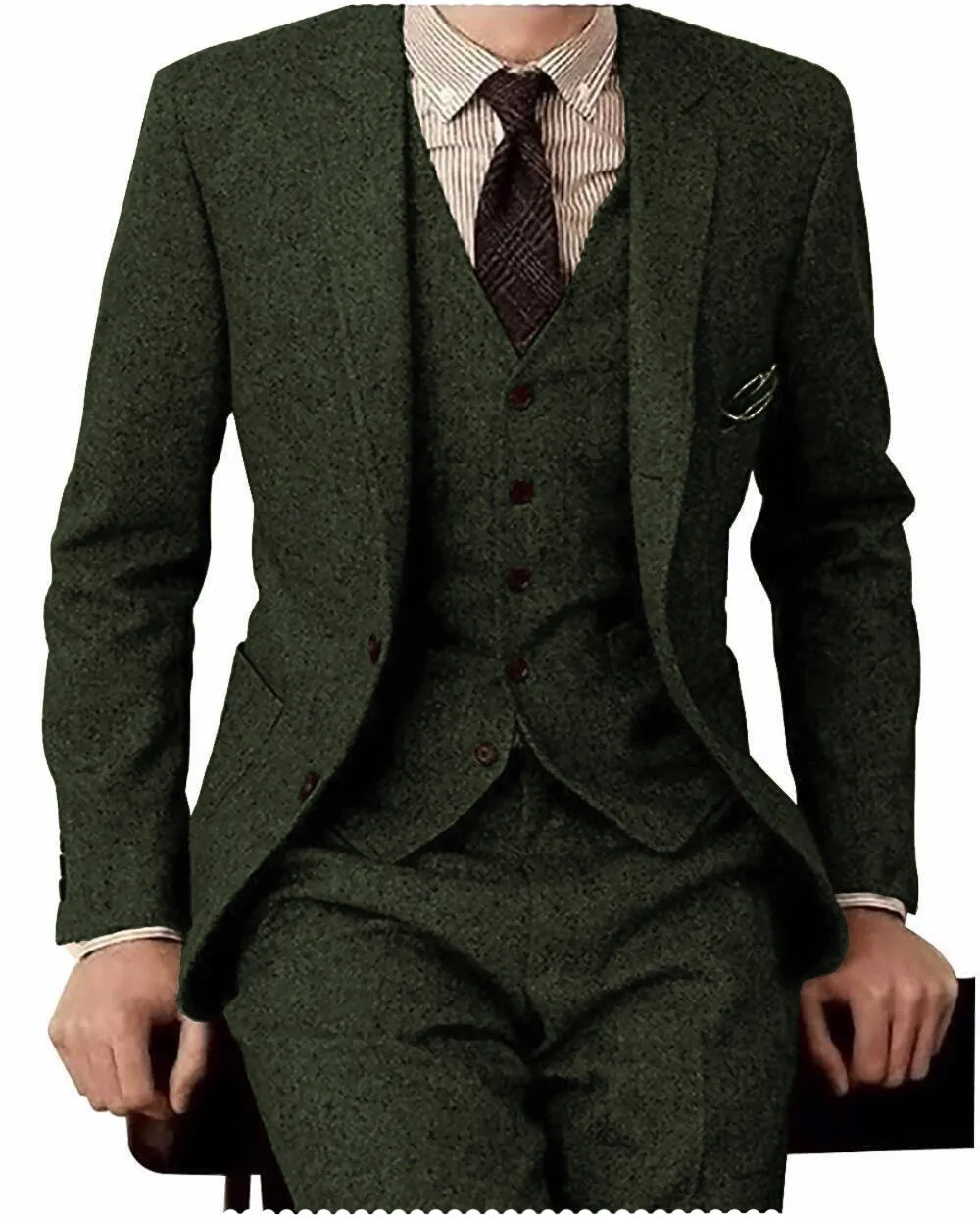 Menseventwear Men's Casual 3 Pieces Mens Suit Classic Tweed Notch Lapel Tuxedos (Blazer+vest+Pants) sold by Mens Event Wear
