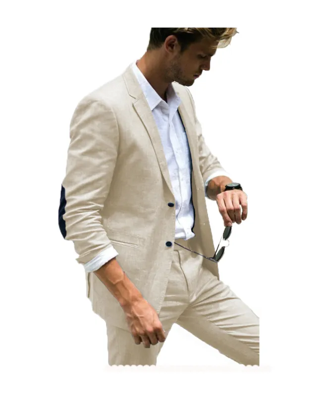 Casual 2 Piece Men's Suit Flat Linen Notch Lapel Tuxedos (Blazer+Pants) sold by Mens Event Wear