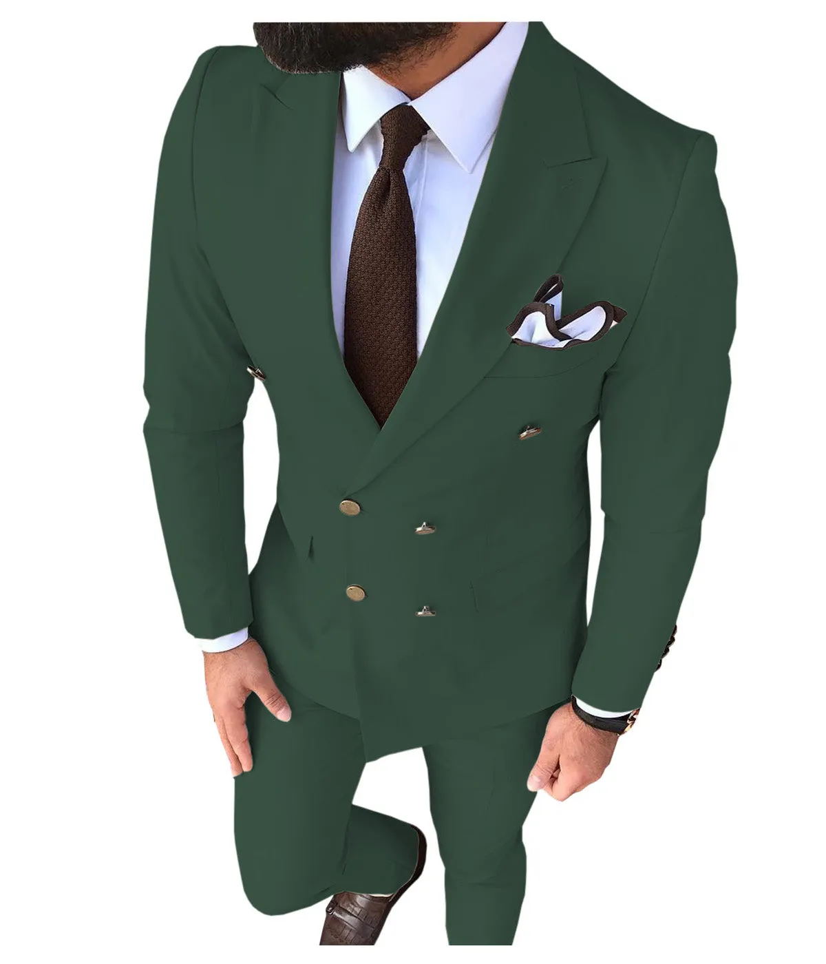 Formal 2 Pieces Mens Suit Flat Peak Lapel Tuxedos For Wedding (Blazer+Pants) sold by Mens Event Wear product image thumbnail 2