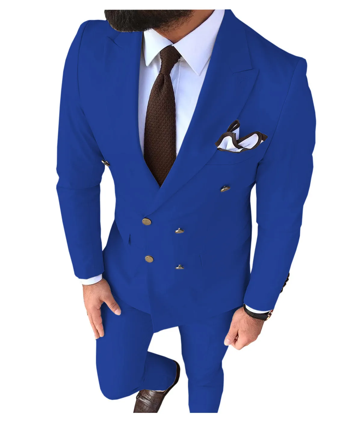 Formal 2 Pieces Mens Suit Flat Peak Lapel Tuxedos For Wedding (Blazer+Pants) sold by Mens Event Wear product image thumbnail 4