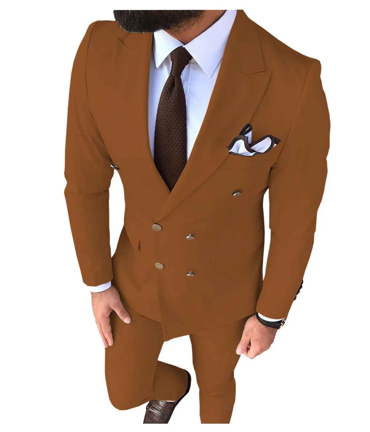 Formal 2 Pieces Mens Suit Flat Peak Lapel Tuxedos For Wedding (Blazer+Pants) sold by Mens Event Wear product image thumbnail 5