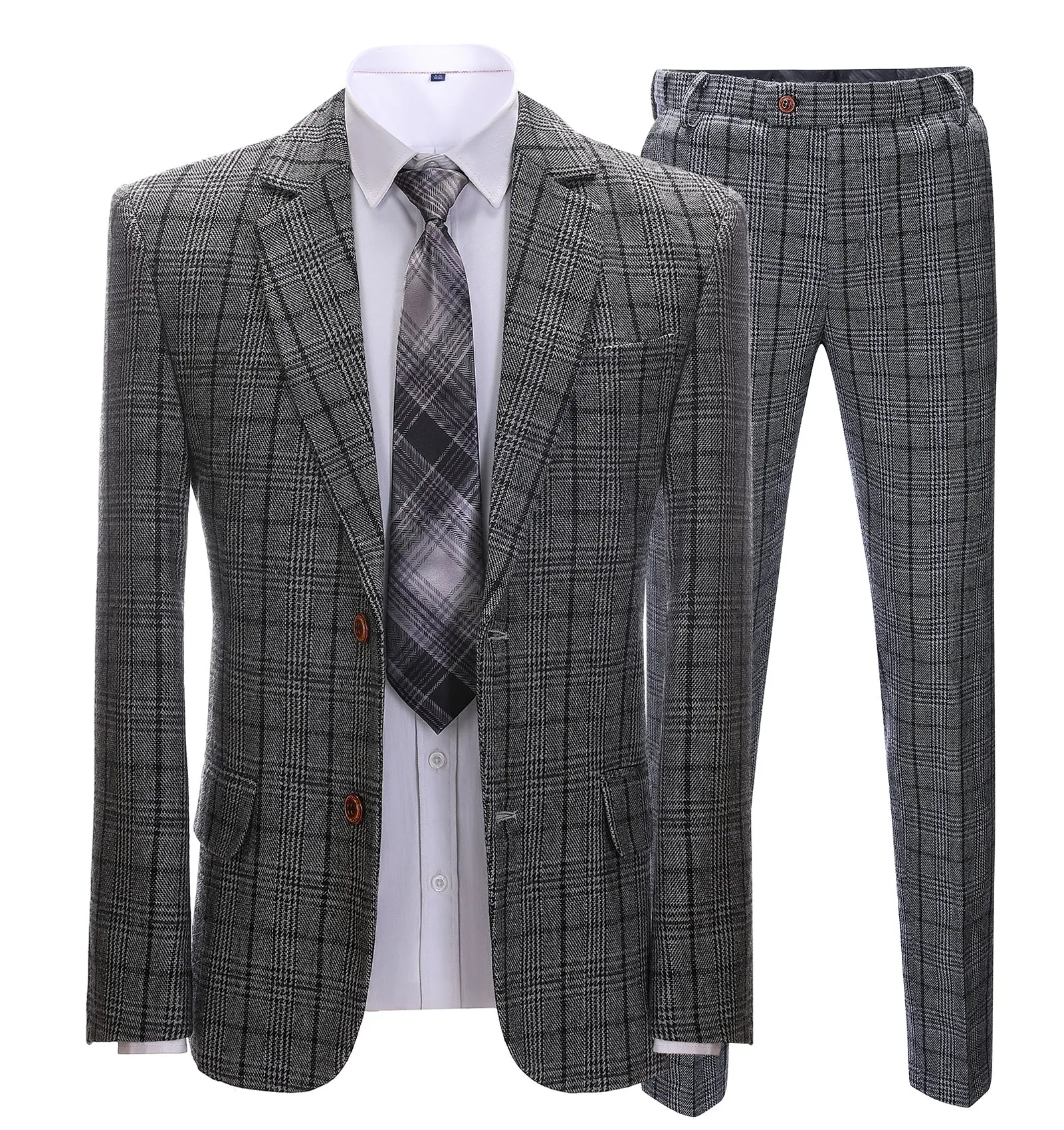 Mens Suit Business 2 Pieces Formal Dark Grey Plaid Notch Lapel Tuxedos (Blazer+Pants) sold by Mens Event Wear