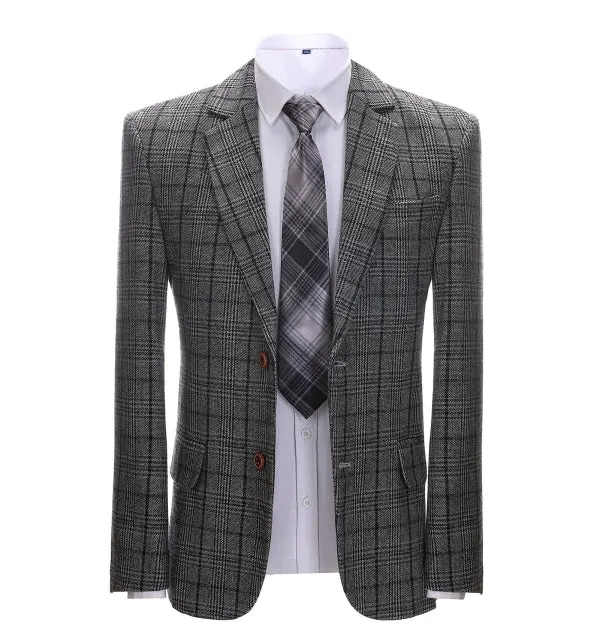 Mens Suit Business 2 Pieces Formal Dark Grey Plaid Notch Lapel Tuxedos (Blazer+Pants) sold by Mens Event Wear product image thumbnail 2