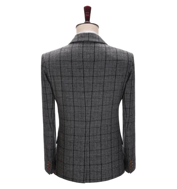 Mens Suit Business 2 Pieces Formal Dark Grey Plaid Notch Lapel Tuxedos (Blazer+Pants) sold by Mens Event Wear product image thumbnail 5