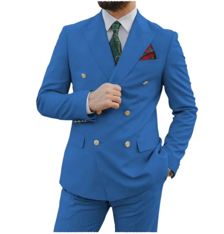 Formal 2 Pieces Mens Suit Flat Peak Lapel Tuxedos For Wedding (Blazer+Pants) sold by Mens Event Wear