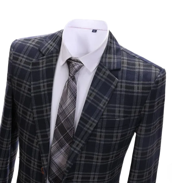 Men's Formal Plaid Navy Notch Lapel Blazer sold by Mens Event Wear product image thumbnail 2
