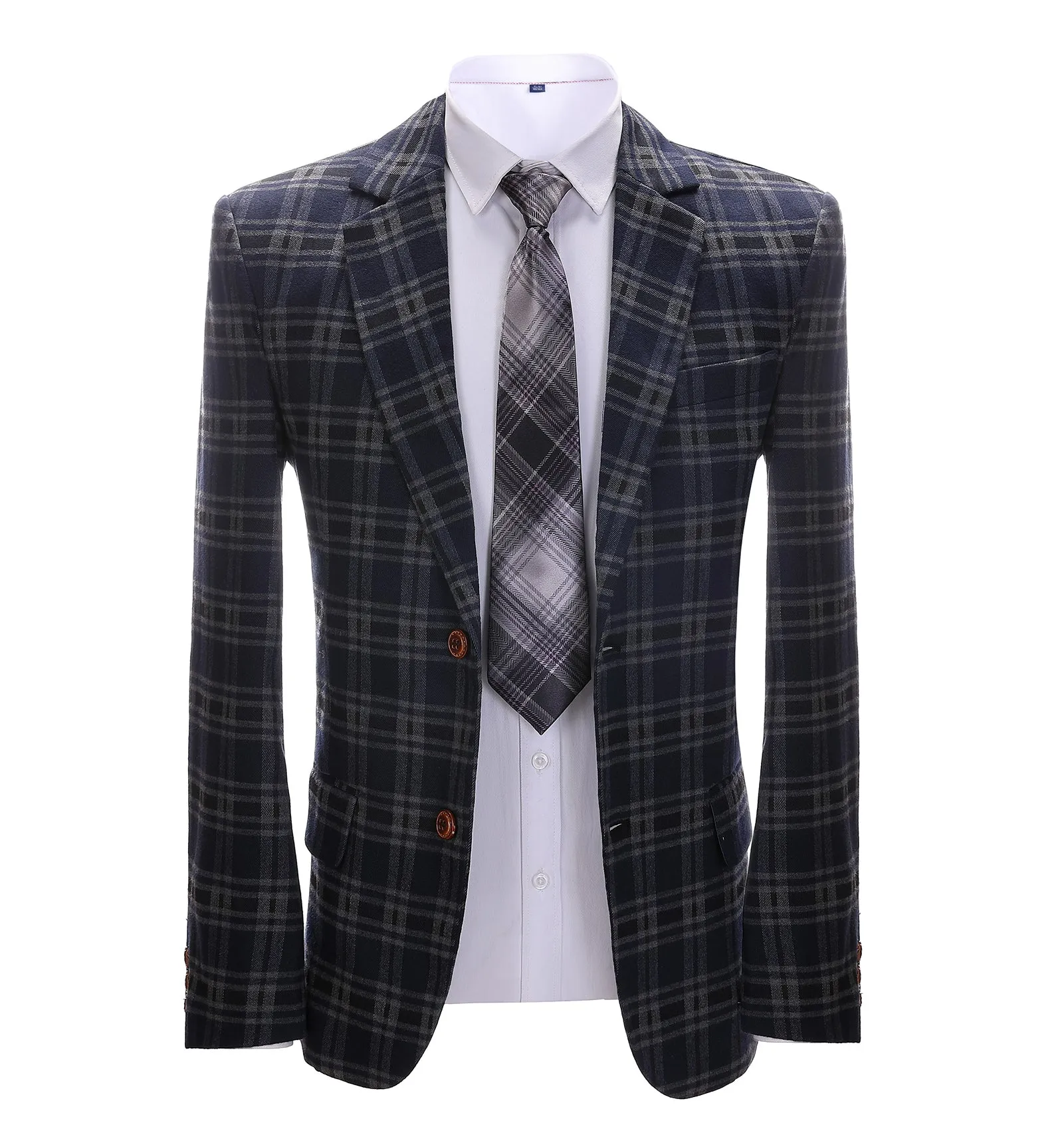 Men's Formal Plaid Navy Notch Lapel Blazer sold by Mens Event Wear