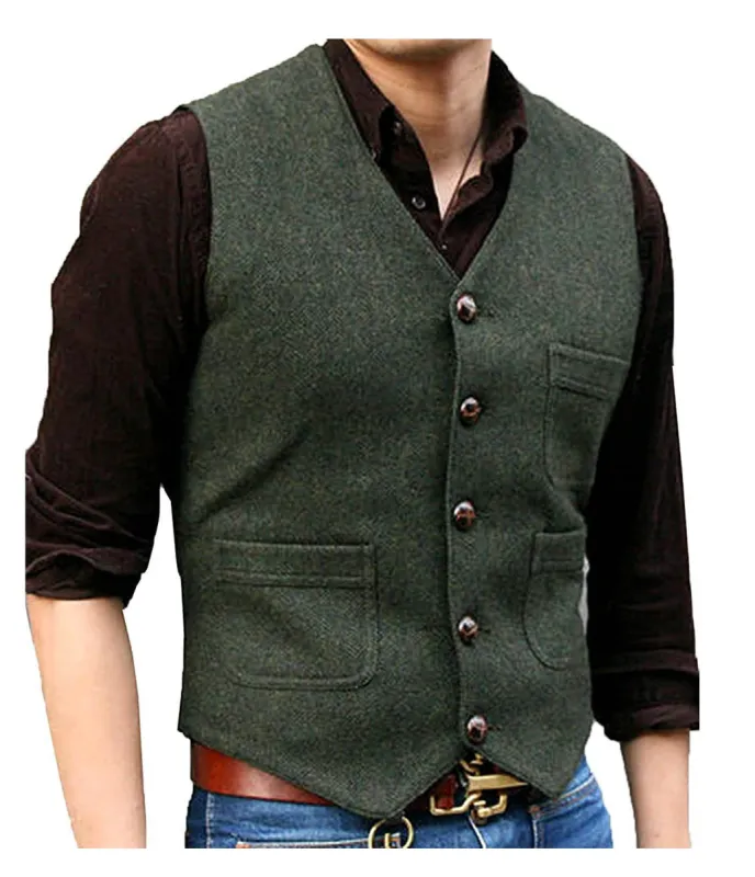 Casual Men's Slim Fit Tweed Herringbone V Neck Waistcoat sold by Mens Event Wear