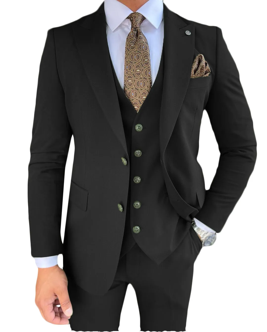 Menseventwear 3 Pieces Mens Suit Slim Fit Solid Peak Lapel Tuxedos Groomsmen (Blazer+vest+Pants) sold by Mens Event Wear