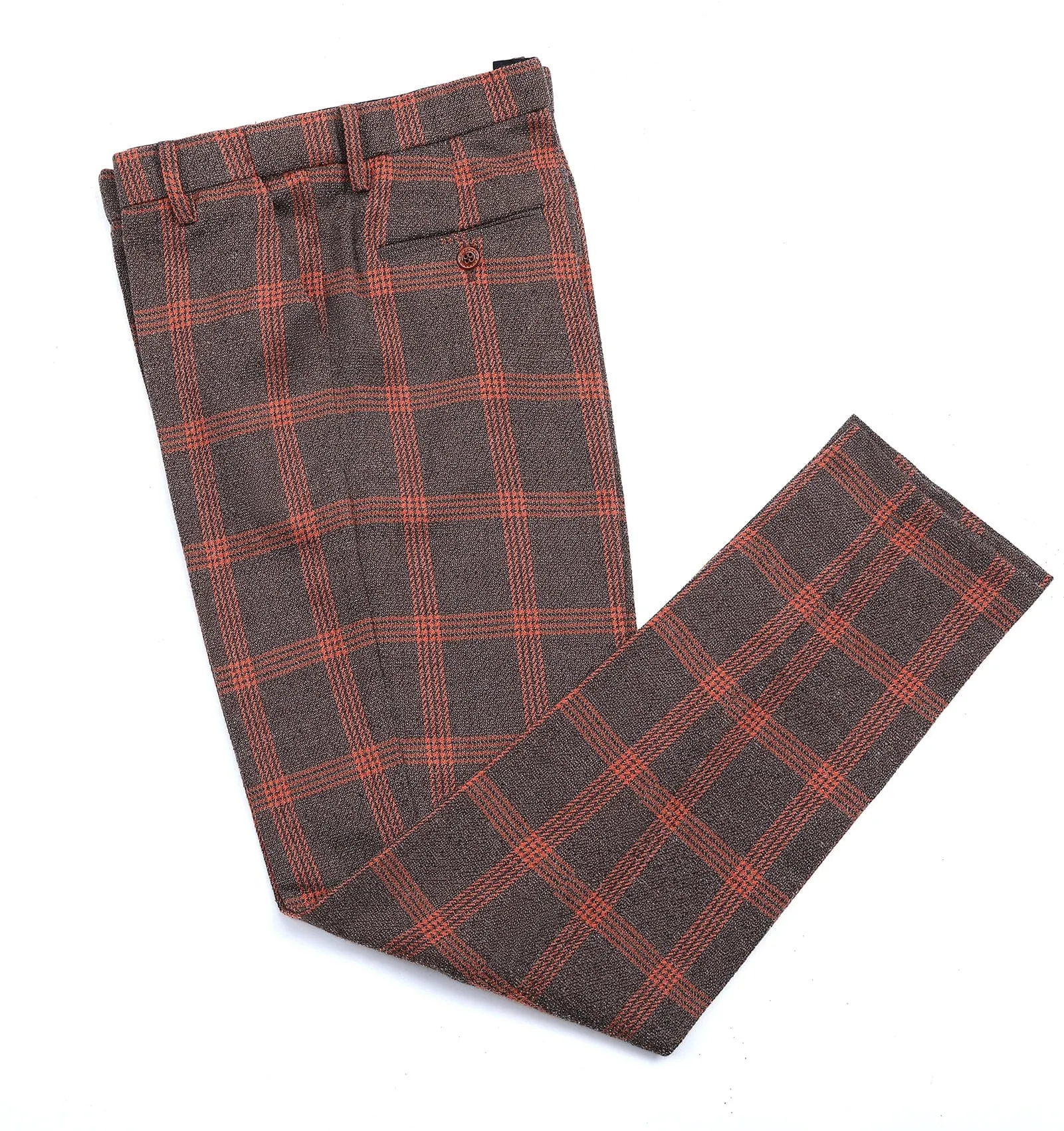 Men's Casual Suit Pants Burgundy Plaid Pleat-Front Trousers sold by Mens Event Wear product image thumbnail 3