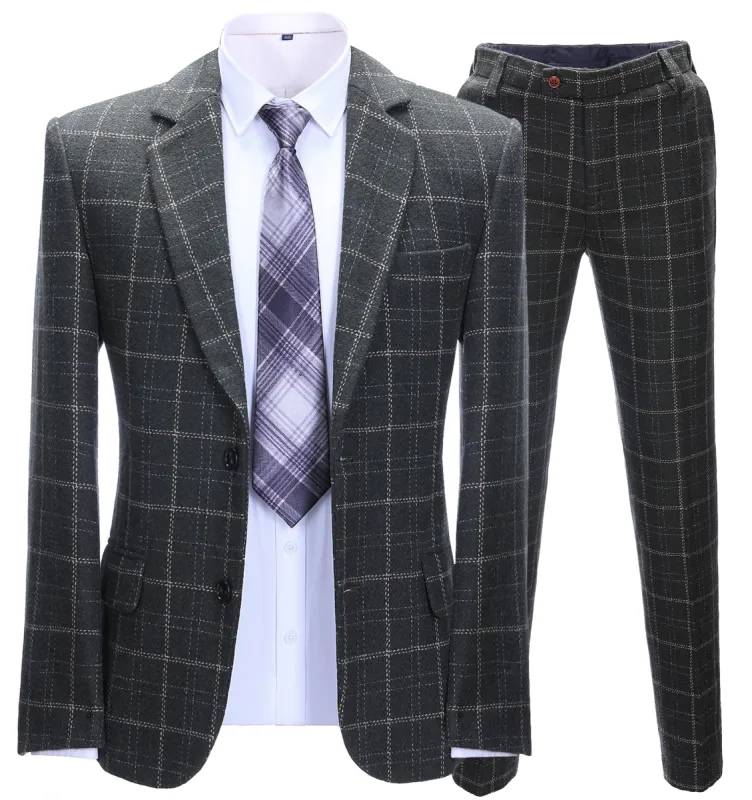Men's 2 Pieces Formal Black Plaid Notch Lapel Tuxedos for Wedding(Blazer+Pants) sold by Mens Event Wear