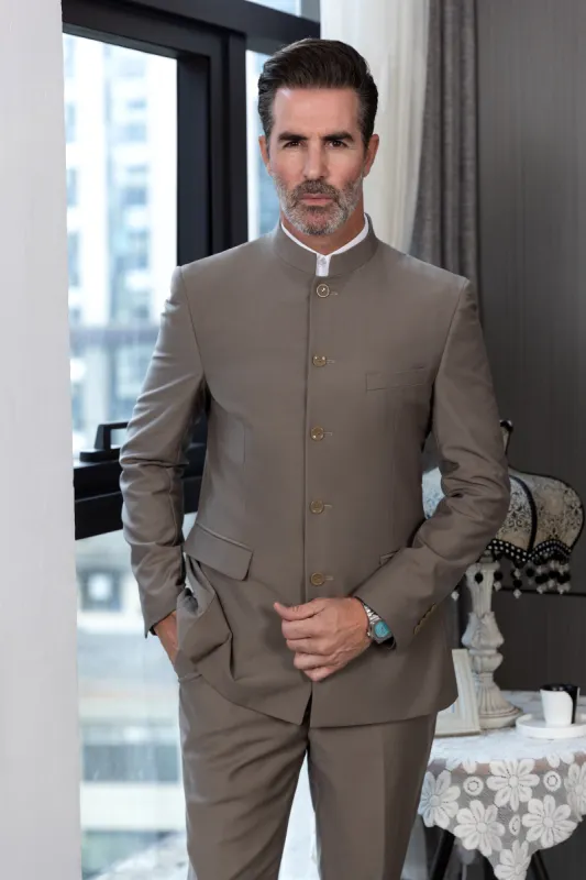 Classic 2 Piece Men's Slim Fit Solid Color Stand Collar Wedding Suit (Blazer+Pants） sold by Mens Event Wear