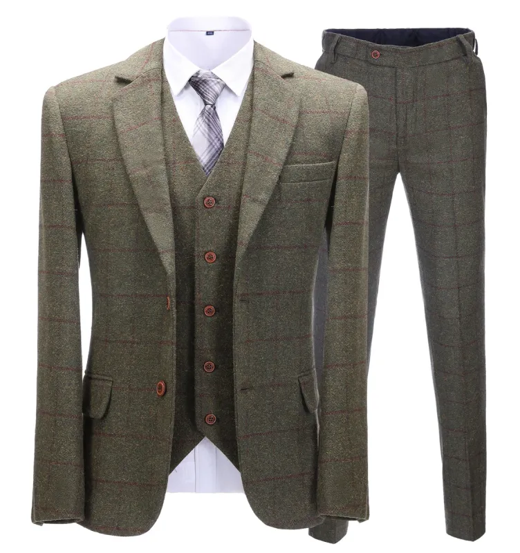 Men's Business 3 Pieces Mens Formal Tweed Plaid Notch Lapel Suit (Blazer+vest+Pants) sold by Mens Event Wear