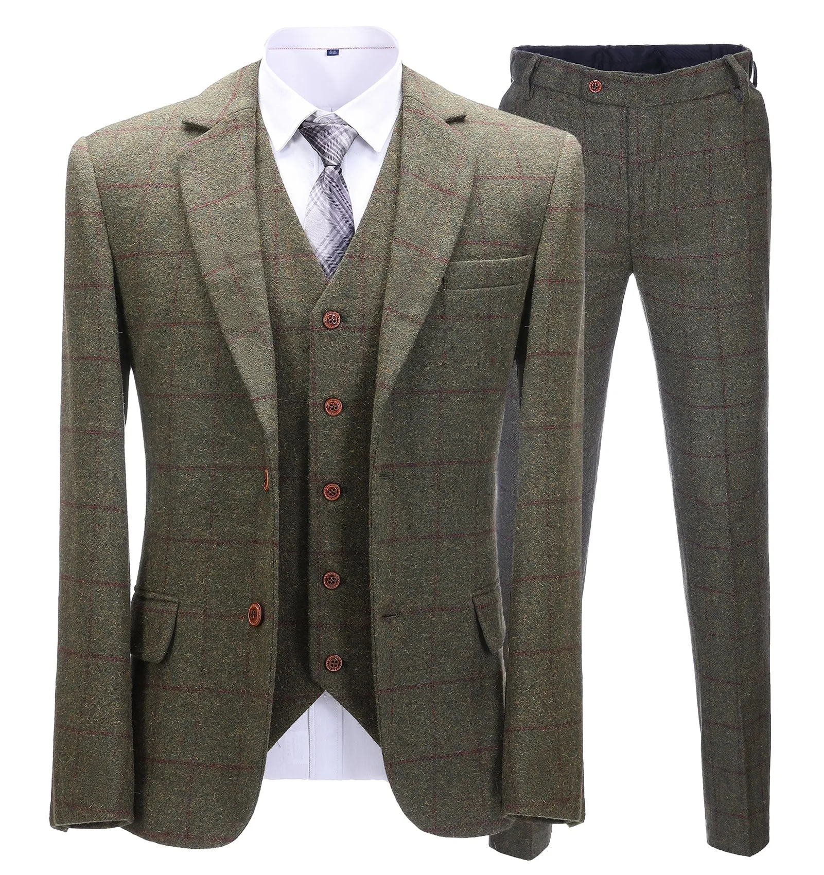 Menseventwear Men's Business 3 Pieces Mens Formal Tweed Plaid Notch Lapel Suit (Blazer+vest+Pants) sold by Mens Event Wear
