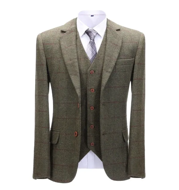 Menseventwear Men's Business 3 Pieces Mens Formal Tweed Plaid Notch Lapel Suit (Blazer+vest+Pants) sold by Mens Event Wear product image thumbnail 4