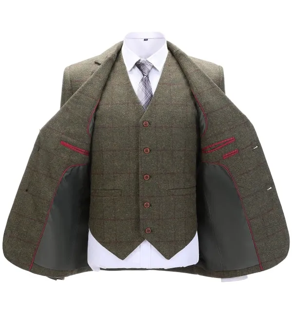 Menseventwear Men's Business 3 Pieces Mens Formal Tweed Plaid Notch Lapel Suit (Blazer+vest+Pants) sold by Mens Event Wear product image thumbnail 2