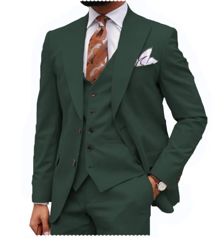 Menseventwear Formal Men's 3-Piece Regular Fit Peak Lapel Flat Men's Wedding Suit (Blazer + Vest + Pants) sold by Mens Event Wear