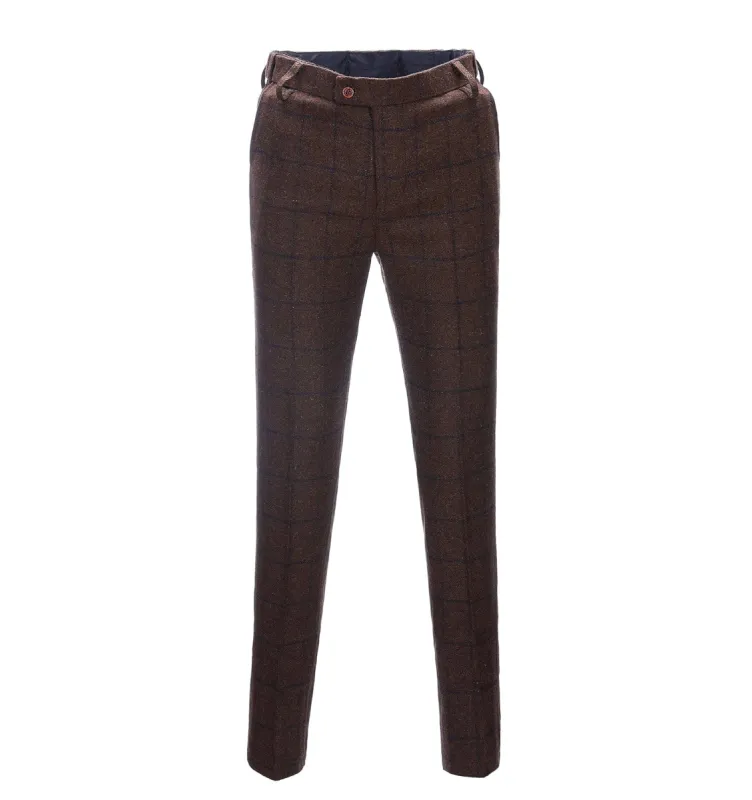 Casual Men's Suit Pants Coffee Tweed Plaid Pleat-Front Trousers sold by Mens Event Wear