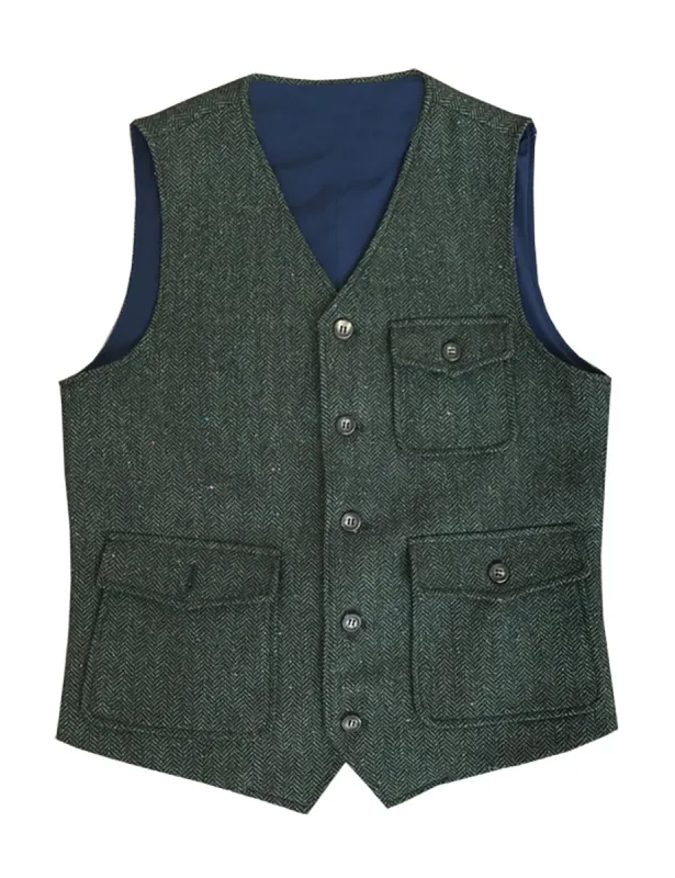 Casual Men's Classic Tweed Herringbone V Neck Waistcoat sold by Mens Event Wear