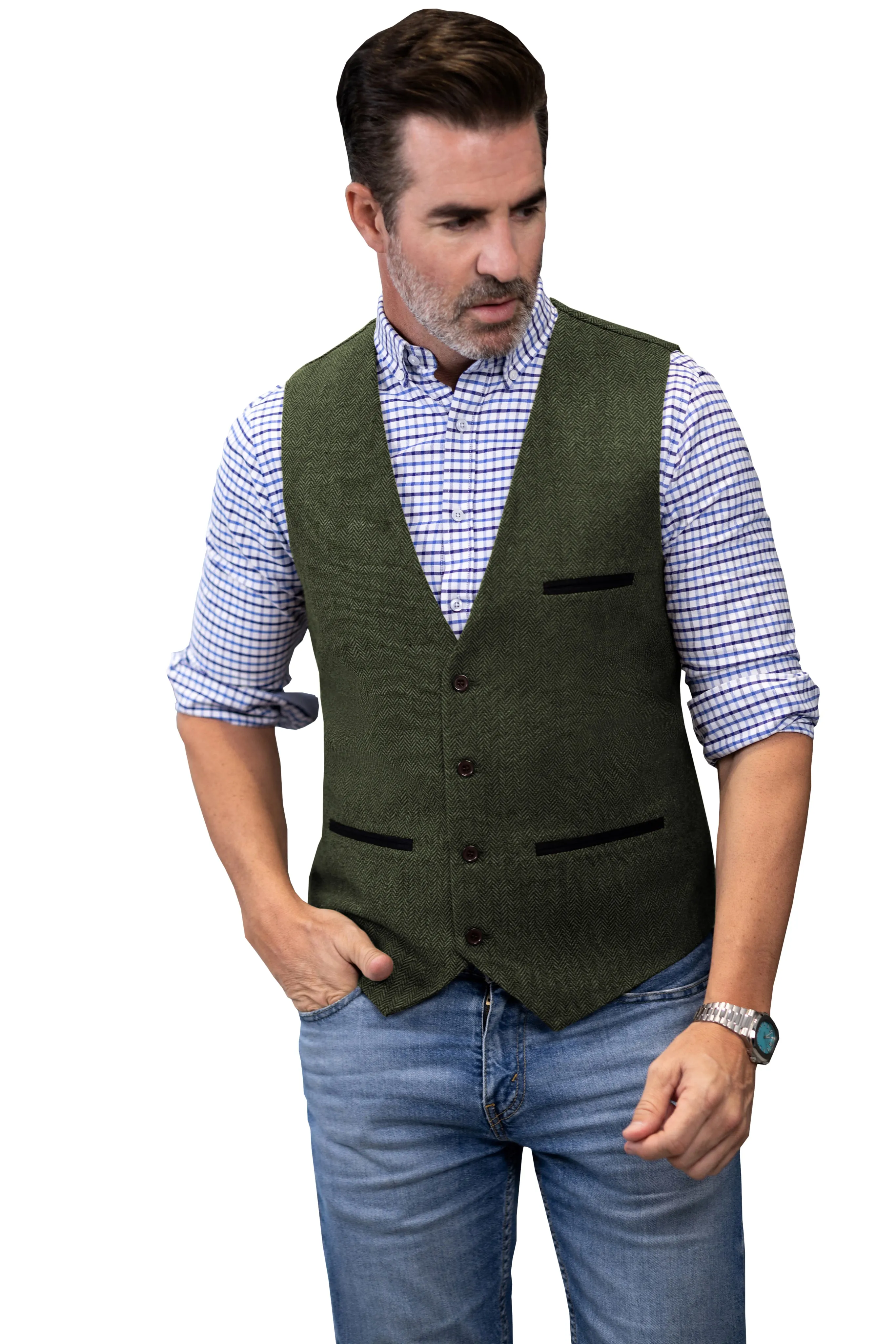 Casual Mens Classic Slim Fit Tweed Herringbone V Neck Waistcoat sold by Mens Event Wear product image thumbnail 2