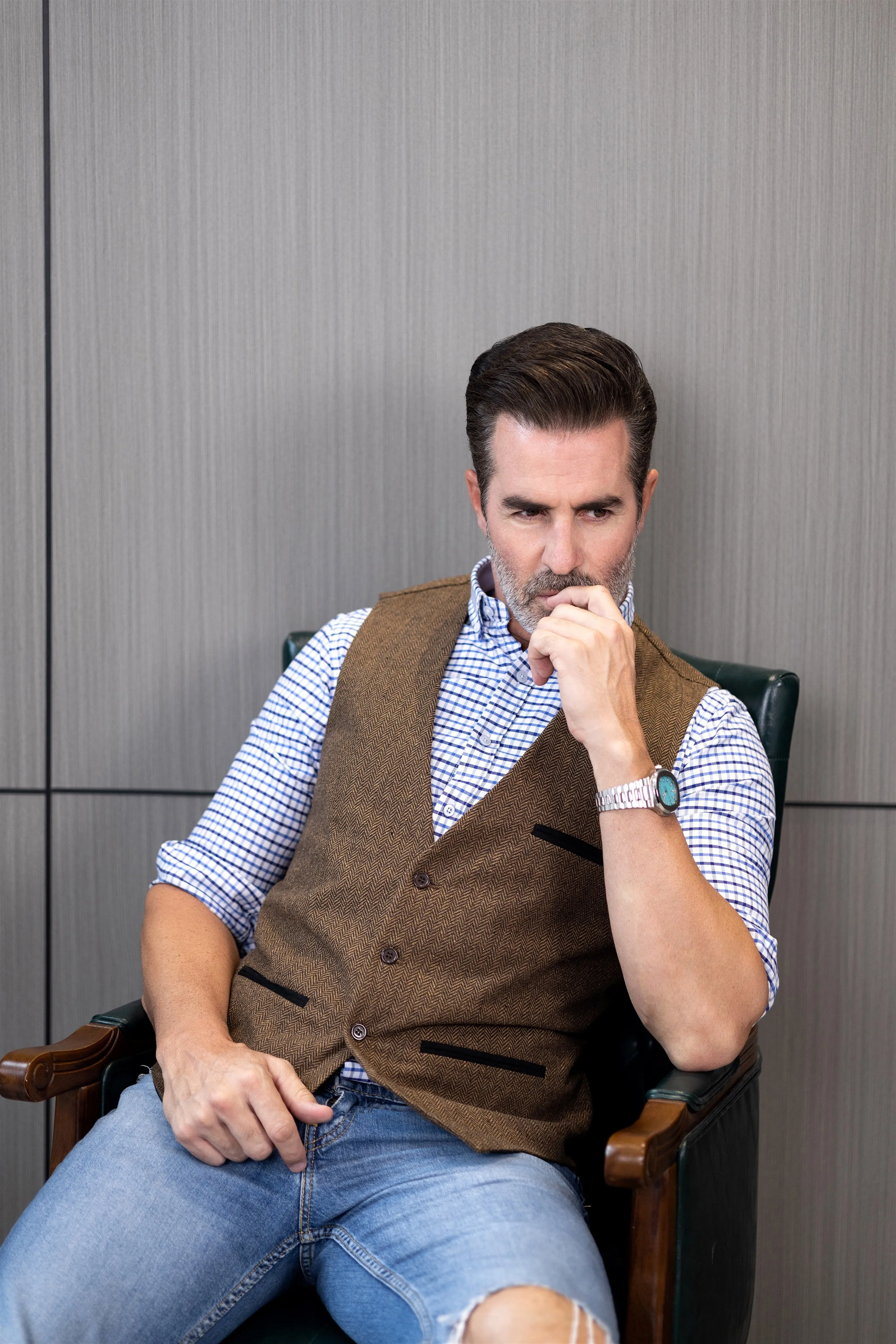 Casual Mens Classic Slim Fit Tweed Herringbone V Neck Waistcoat sold by Mens Event Wear product image thumbnail 3