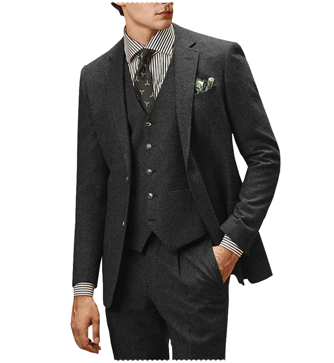 Menseventwear Men's Casual 3 Pieces Mens Suit Classic Tweed Notch Lapel Tuxedos (Blazer+vest+Pants) sold by Mens Event Wear product image thumbnail 5