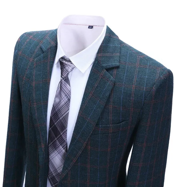 Men's Business 2 Pieces Formal Tweed Navy Plaid Notch Lapel Tuxedos for Wedding (Blazer+Pants) sold by Mens Event Wear product image thumbnail 3
