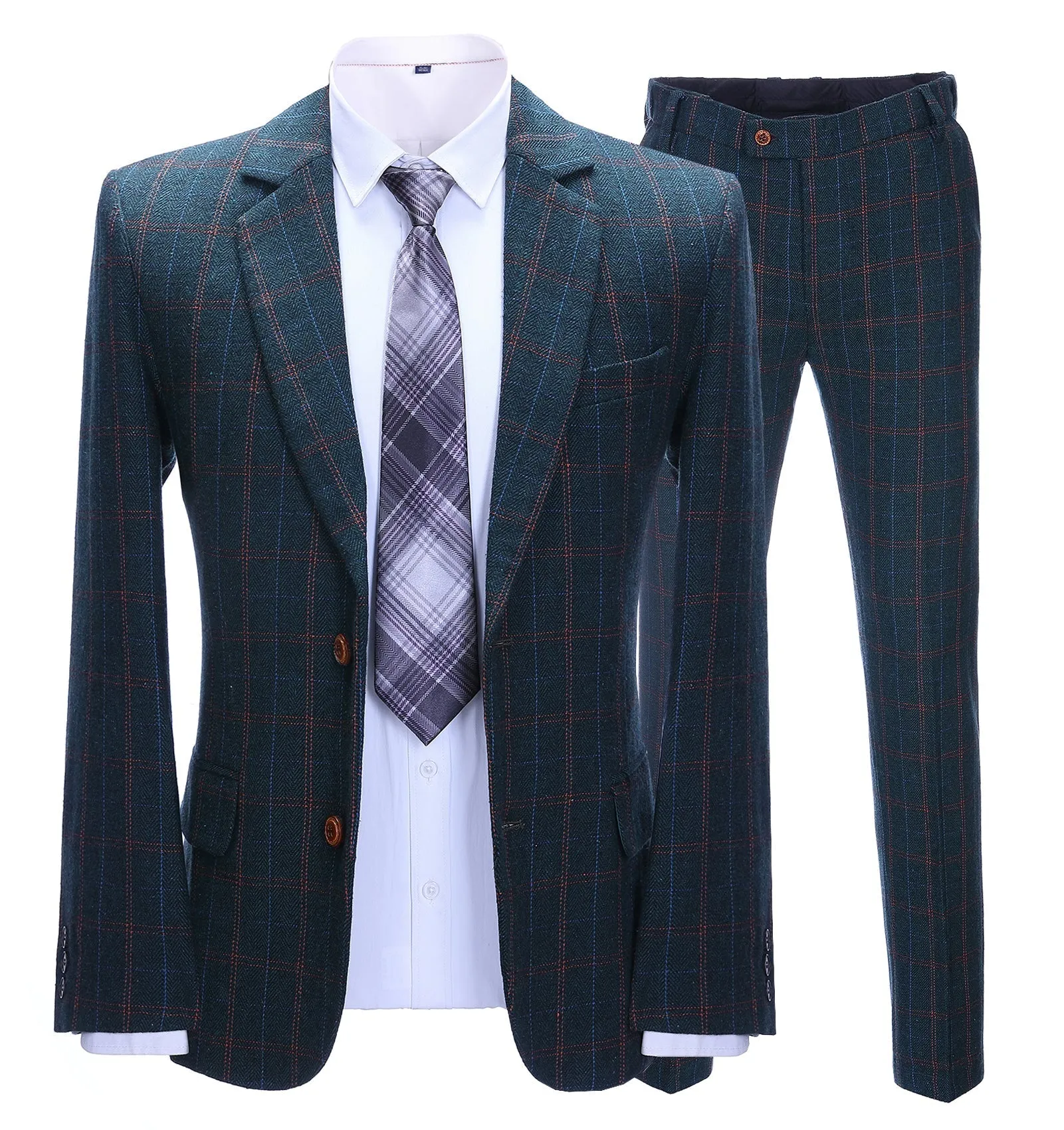 Men's Business 2 Pieces Formal Tweed Navy Plaid Notch Lapel Tuxedos for Wedding (Blazer+Pants) sold by Mens Event Wear