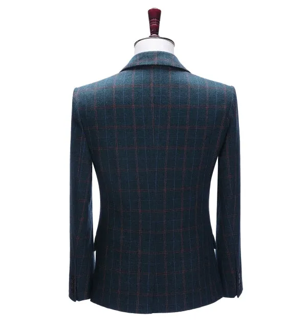 Men's Business 2 Pieces Formal Tweed Navy Plaid Notch Lapel Tuxedos for Wedding (Blazer+Pants) sold by Mens Event Wear product image thumbnail 5