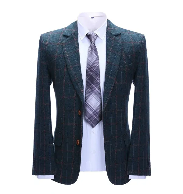 Men's Business 2 Pieces Formal Tweed Navy Plaid Notch Lapel Tuxedos for Wedding (Blazer+Pants) sold by Mens Event Wear product image thumbnail 2