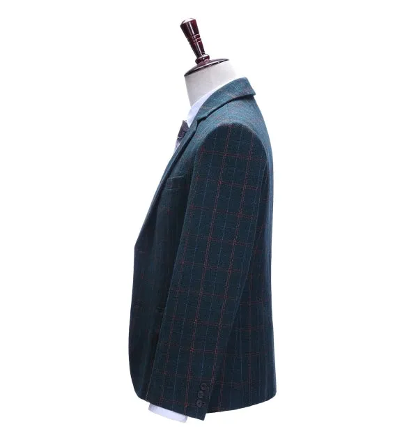 Men's Business 2 Pieces Formal Tweed Navy Plaid Notch Lapel Tuxedos for Wedding (Blazer+Pants) sold by Mens Event Wear product image thumbnail 4