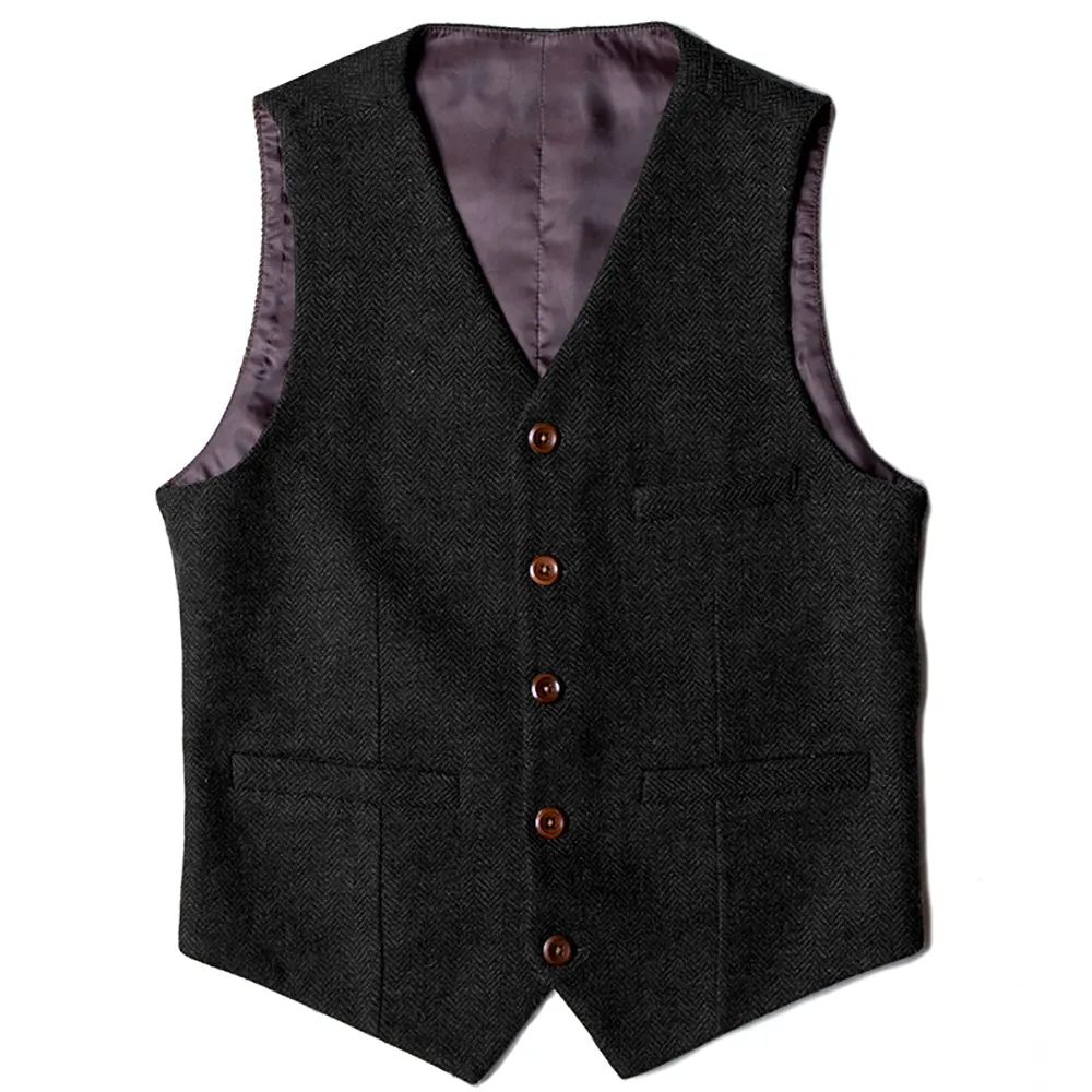 Menseventwear Casual Mens Classic Slim Fit Tweed Herringbone V Neck Waistcoat sold by Mens Event Wear product image thumbnail 2