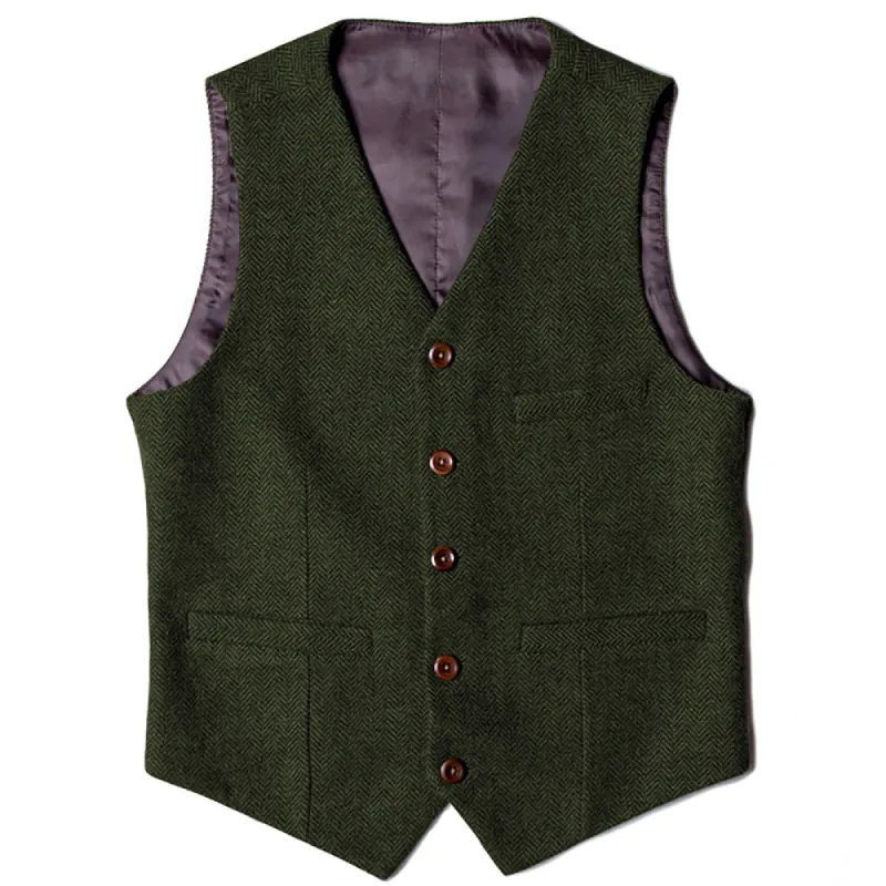 Menseventwear Casual Mens Classic Slim Fit Tweed Herringbone V Neck Waistcoat sold by Mens Event Wear