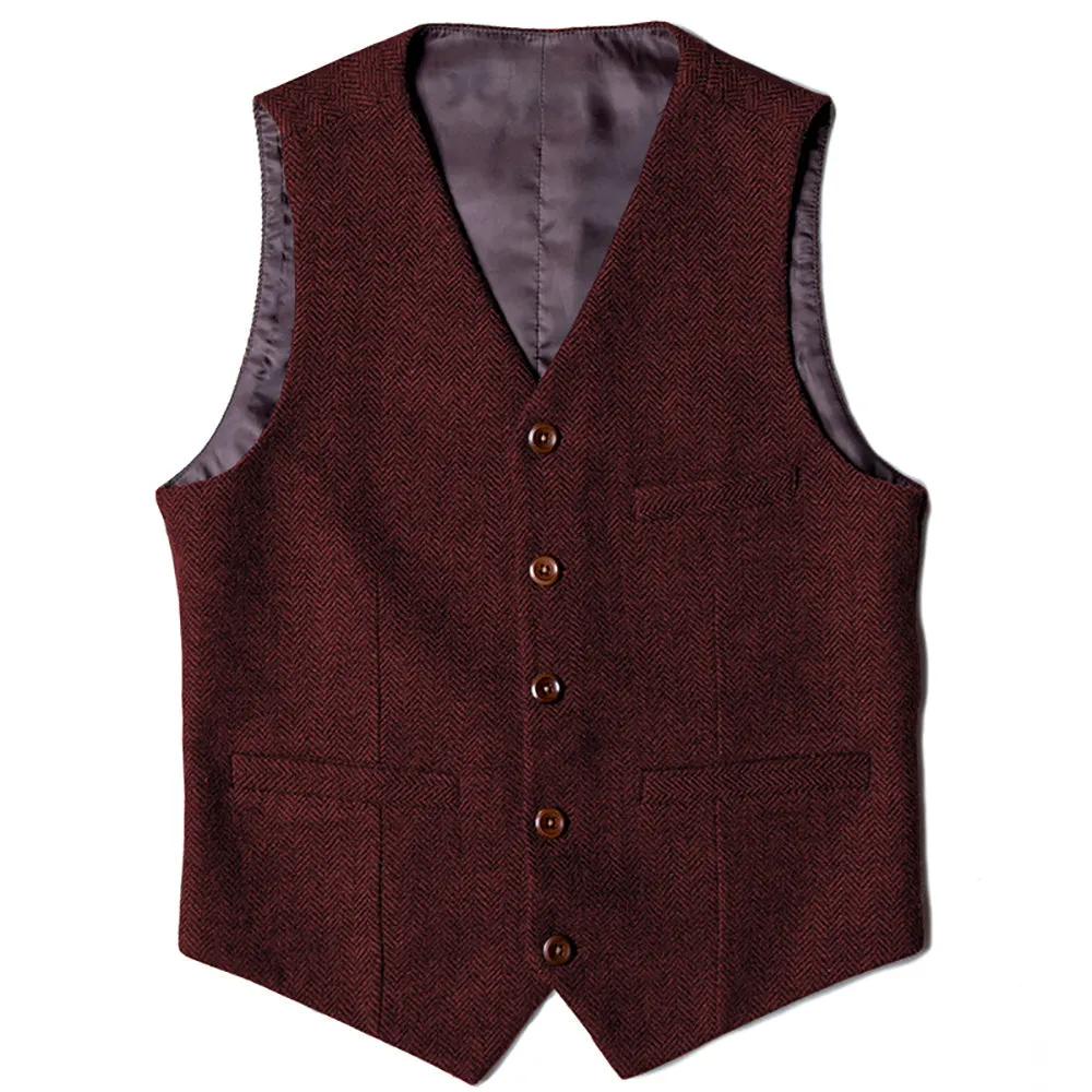 Menseventwear Casual Mens Classic Slim Fit Tweed Herringbone V Neck Waistcoat sold by Mens Event Wear product image thumbnail 4