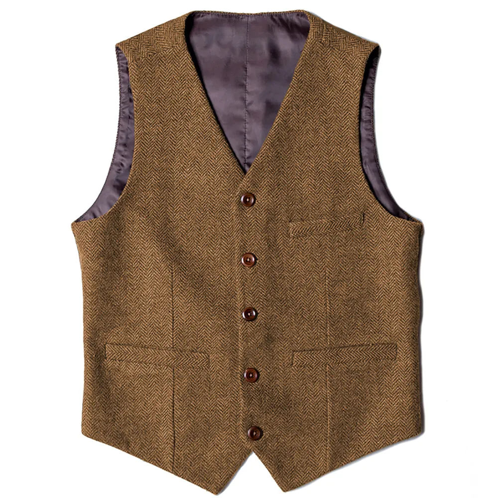 Menseventwear Casual Mens Classic Slim Fit Tweed Herringbone V Neck Waistcoat sold by Mens Event Wear product image thumbnail 3
