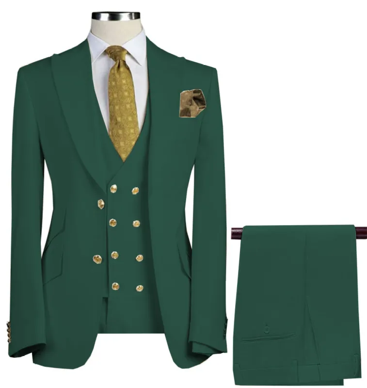 Formal Men's Suit 3 Piece Peak Lapel Solid Color Tuxedo (Blazer + Vest + Pants) sold by Mens Event Wear