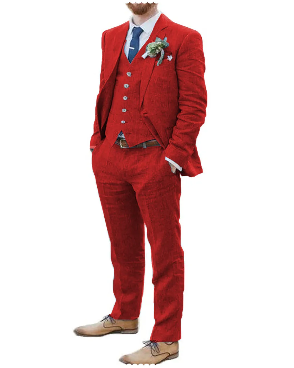 Formal 3 Pieces Mens Suit Flat Linen Notch Lapel Suit (Blazer + Vest + Pants) sold by Mens Event Wear product image thumbnail 2