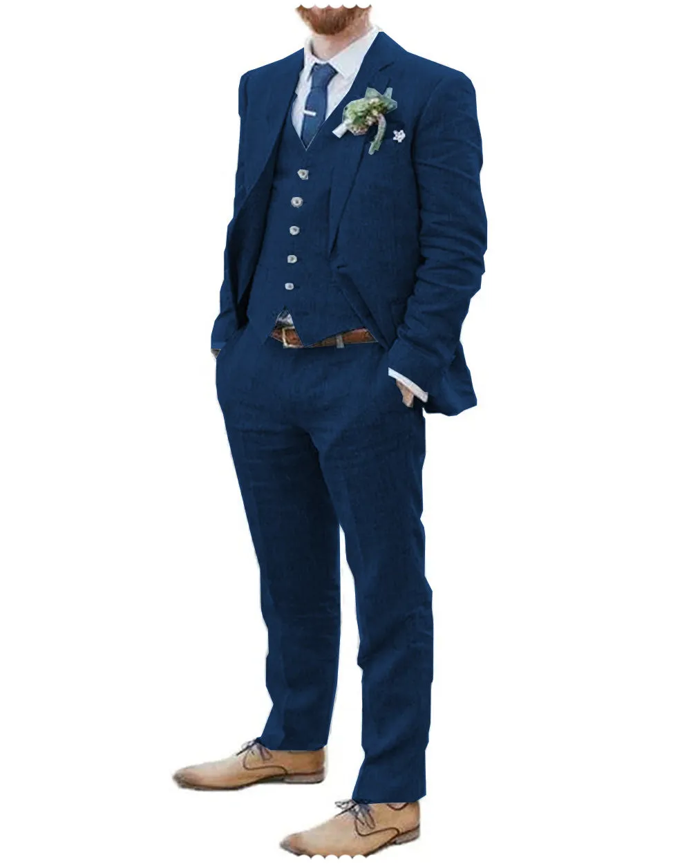 Formal 3 Pieces Mens Suit Flat Linen Notch Lapel Suit (Blazer + Vest + Pants) sold by Mens Event Wear product image thumbnail 4