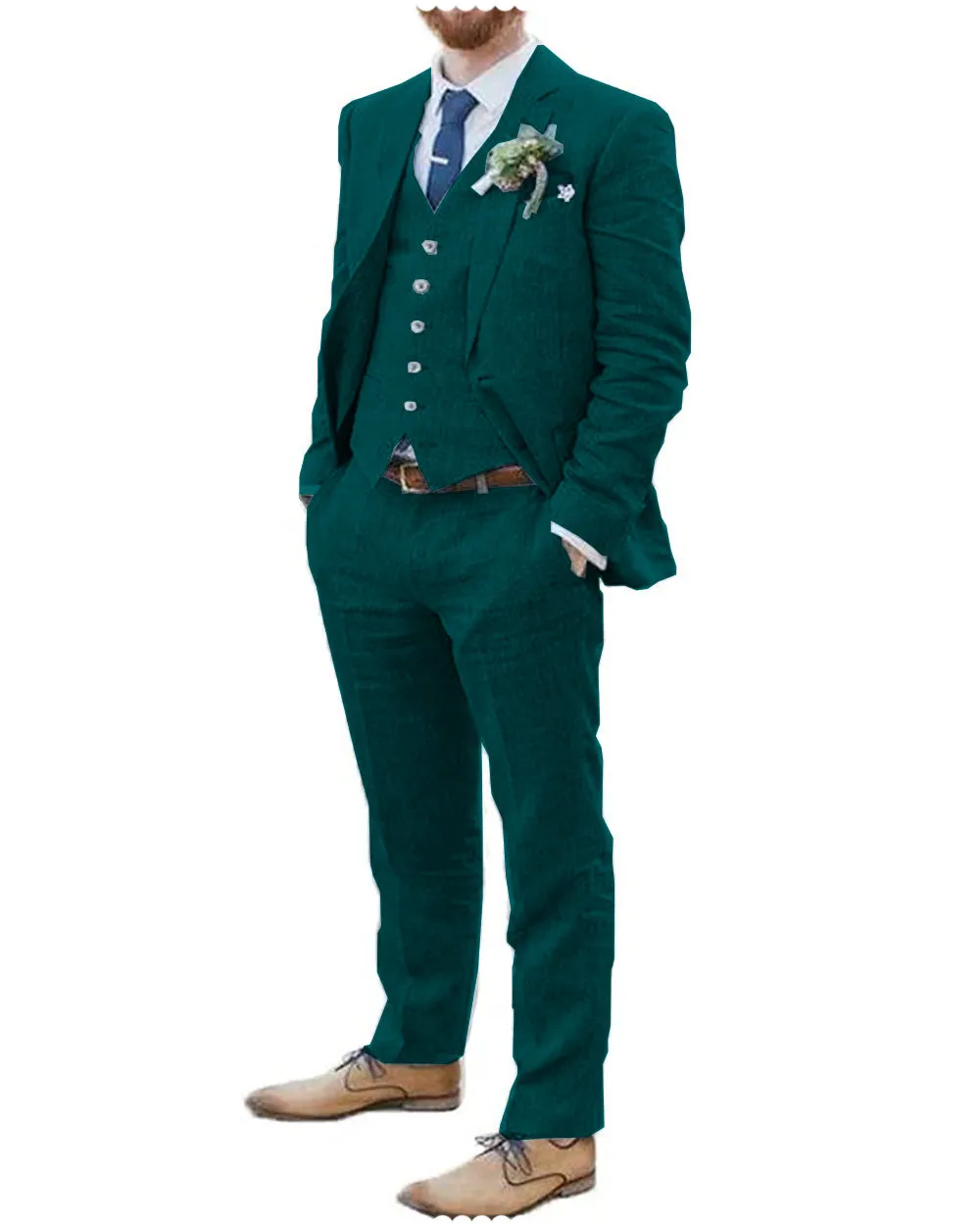 Formal 3 Pieces Mens Suit Flat Linen Notch Lapel Suit (Blazer + Vest + Pants) sold by Mens Event Wear product image thumbnail 5