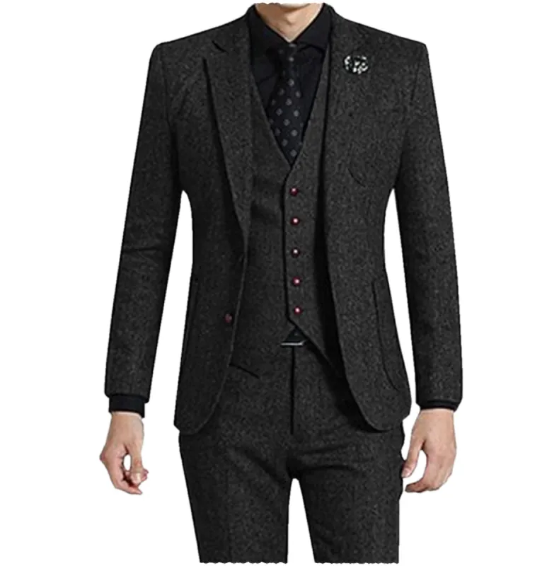 Vintage Classical 3 Pieces Mens Suit Herringbone Tweed Notch Lapel Tuxedos (Blazer+vest+Pants) sold by Mens Event Wear