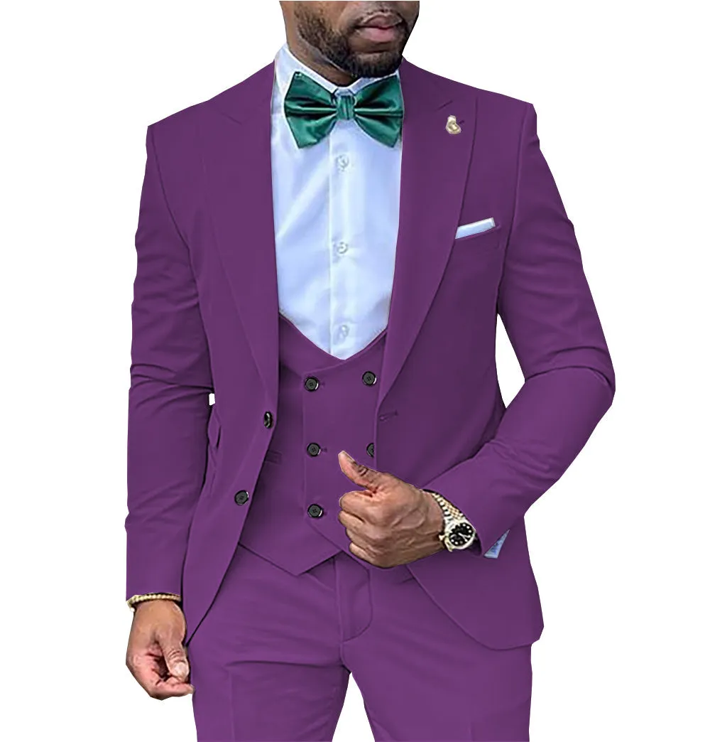 Casual Men's 3 Piece Men's Suit Solid Color Flat Peak Lapel Tuxedo (Blazer + Vest + Pants) sold by Mens Event Wear product image thumbnail 4