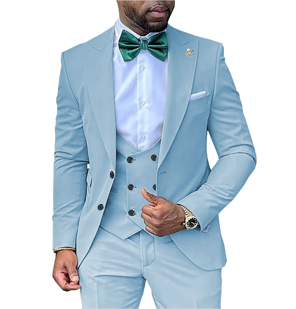 Casual Men's 3 Piece Men's Suit Solid Color Flat Peak Lapel Tuxedo (Blazer + Vest + Pants) sold by Mens Event Wear