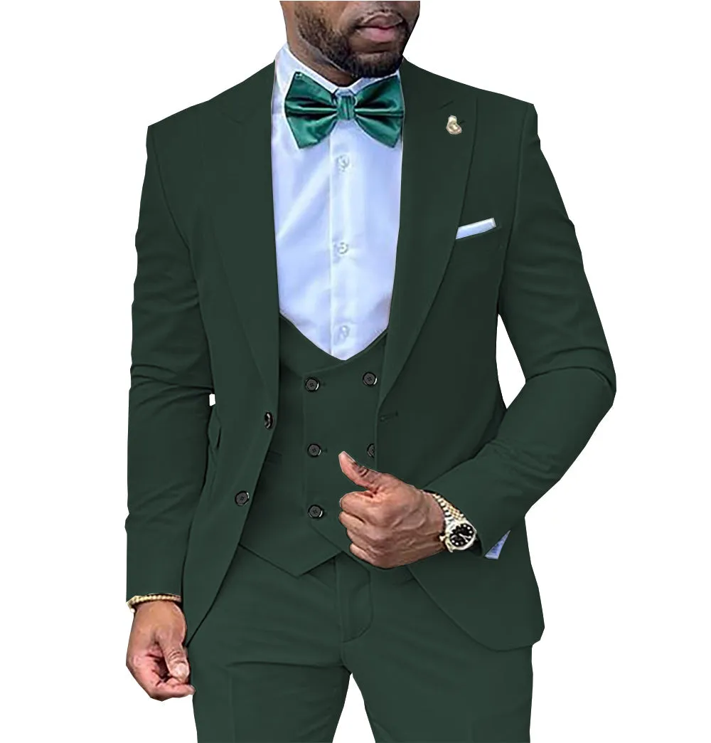 Casual Men's 3 Piece Men's Suit Solid Color Flat Peak Lapel Tuxedo (Blazer + Vest + Pants) sold by Mens Event Wear product image thumbnail 2