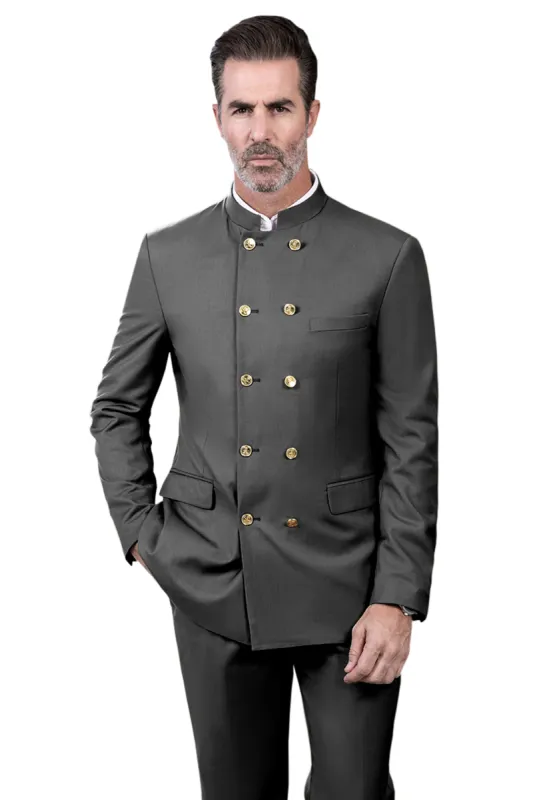 Classic 2 Piece Men's Slim Fit Solid Color Stand Collar Wedding Suit (Blazer+Pants） sold by Mens Event Wear