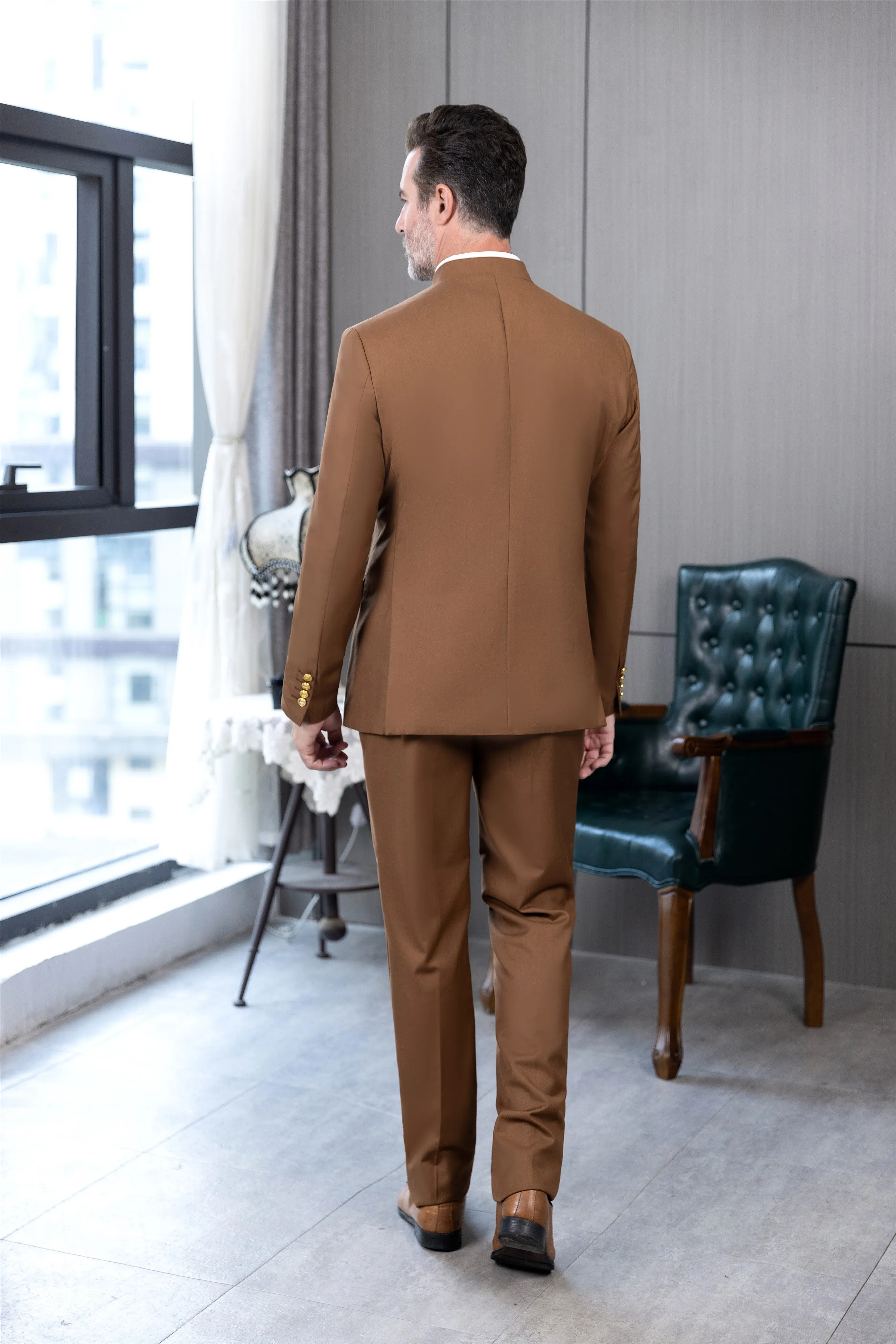 Classic 2 Piece Men's Slim Fit Solid Color Stand Collar Wedding Suit (Blazer+Pants) sold by Mens Event Wear product image thumbnail 2