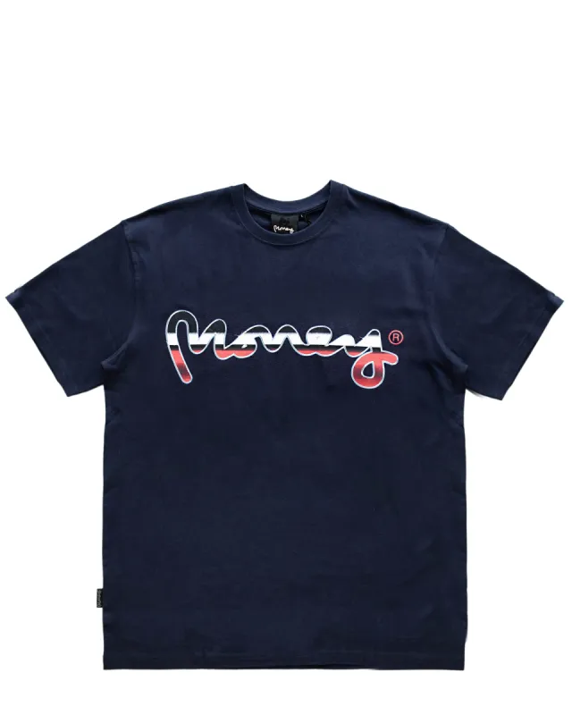Sig Ape Chrome Tee Navy sold by Money Clothing