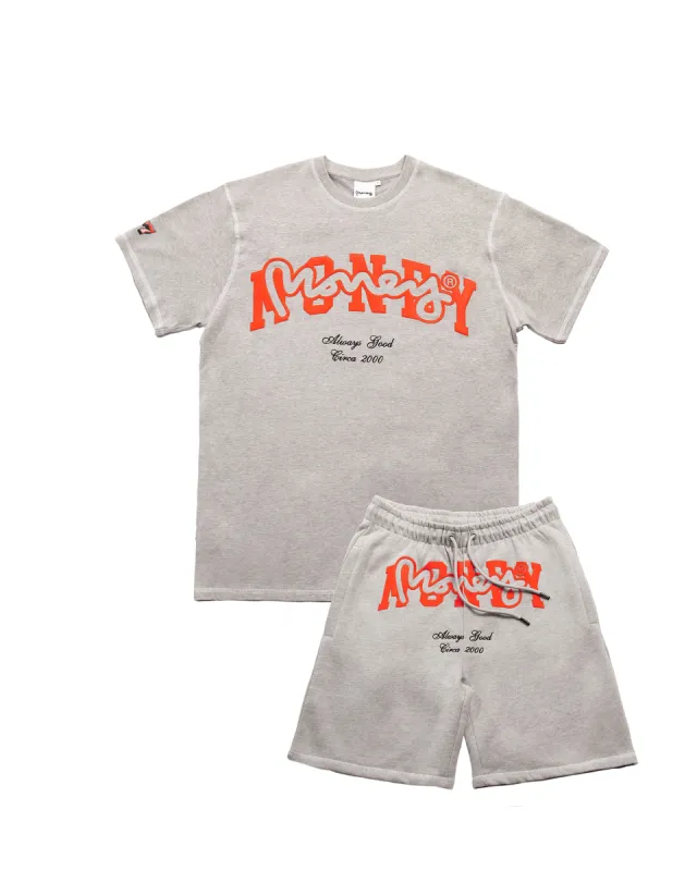COLLEGE DROP SIG TEE & SHORT TWIN SET - GREY MELANGE sold by Money Clothing