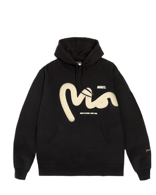 Chenille Big Sig Hood Black sold by Money Clothing